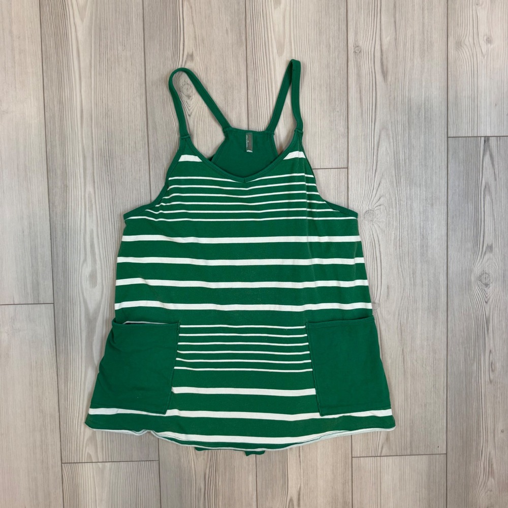 Free People Movement Hot Shot Striped Mini Dress Green White OB1900571 Small